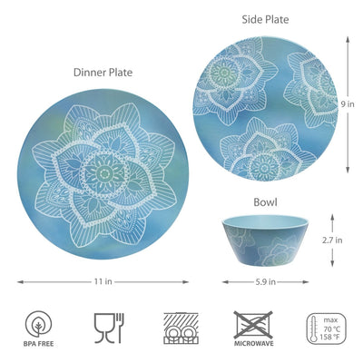 12pc La La Mandala Melamine Plate & Bowl Set - bzyoo