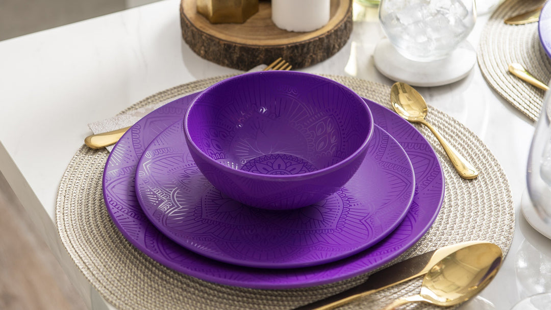 12pc La La Mandala Melamine Plate Set Purple Bzyoo
