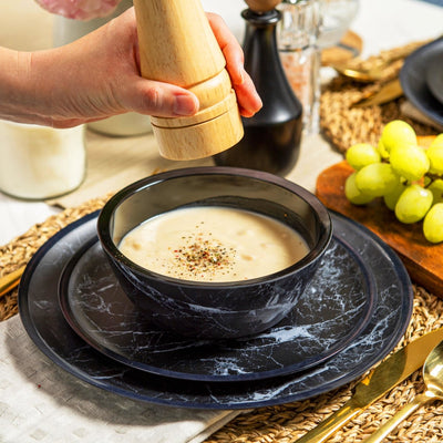 12pc Marble Melamine Plate & Bowl Dinnerware Set - Black - bzyoo