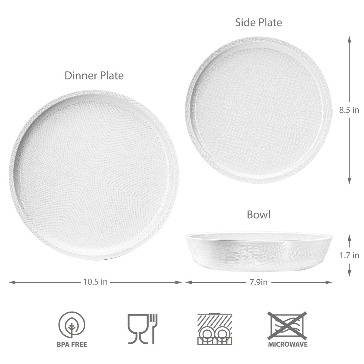 12pc Mono Melamine Plate & Bowl Dinnerware Set - White - bzyoo