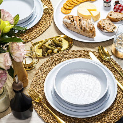 12pc Mono Melamine Plate & Bowl Dinnerware Set - White - bzyoo