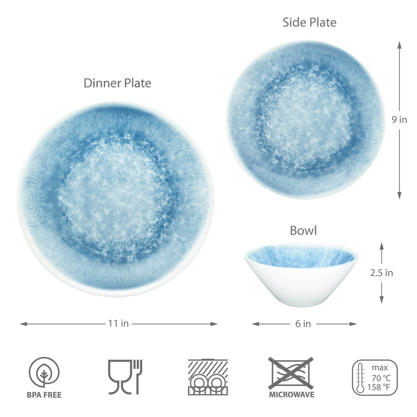 12pc Reactive Melamine Plate & Bowl Dinnerware Set - bzyoo