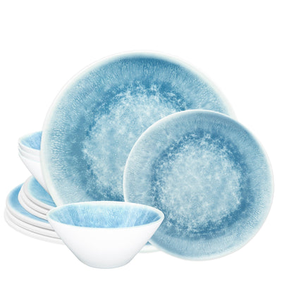 12pc Reactive Melamine Plate & Bowl Dinnerware Set - bzyoo