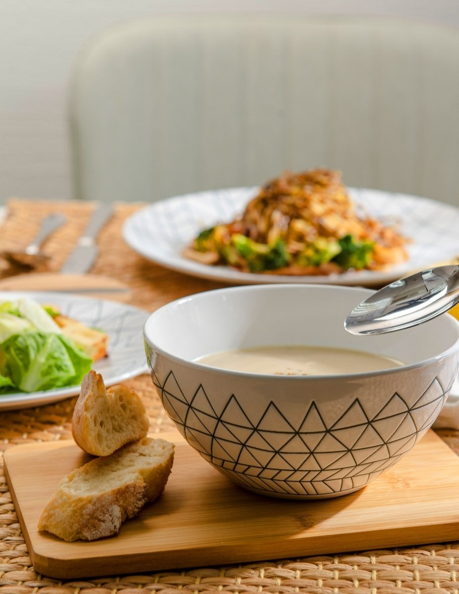 12pc Spidy Ceramic Plate Bowl Dinnerware Set White Bzyoo