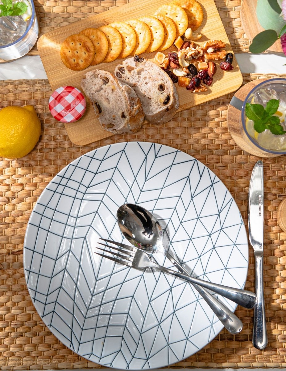 12pc Spidy Ceramic Plate & Bowl Dinnerware Set - White - bzyoo