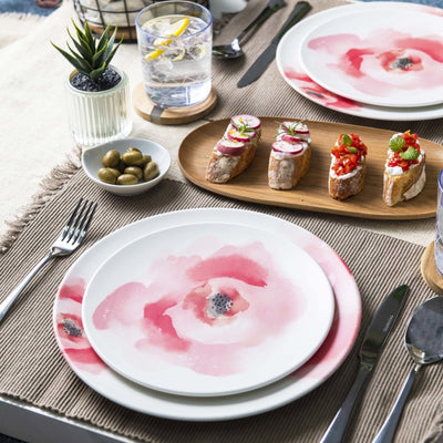 12pc Water Color Floral Melamine Plate & Bowl Dinnerware Set - bzyoo