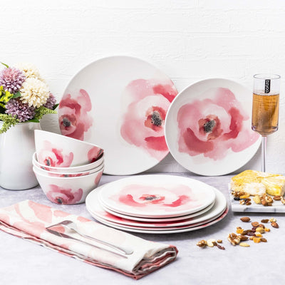 12pc Water Color Floral Melamine Plate & Bowl Dinnerware Set - bzyoo