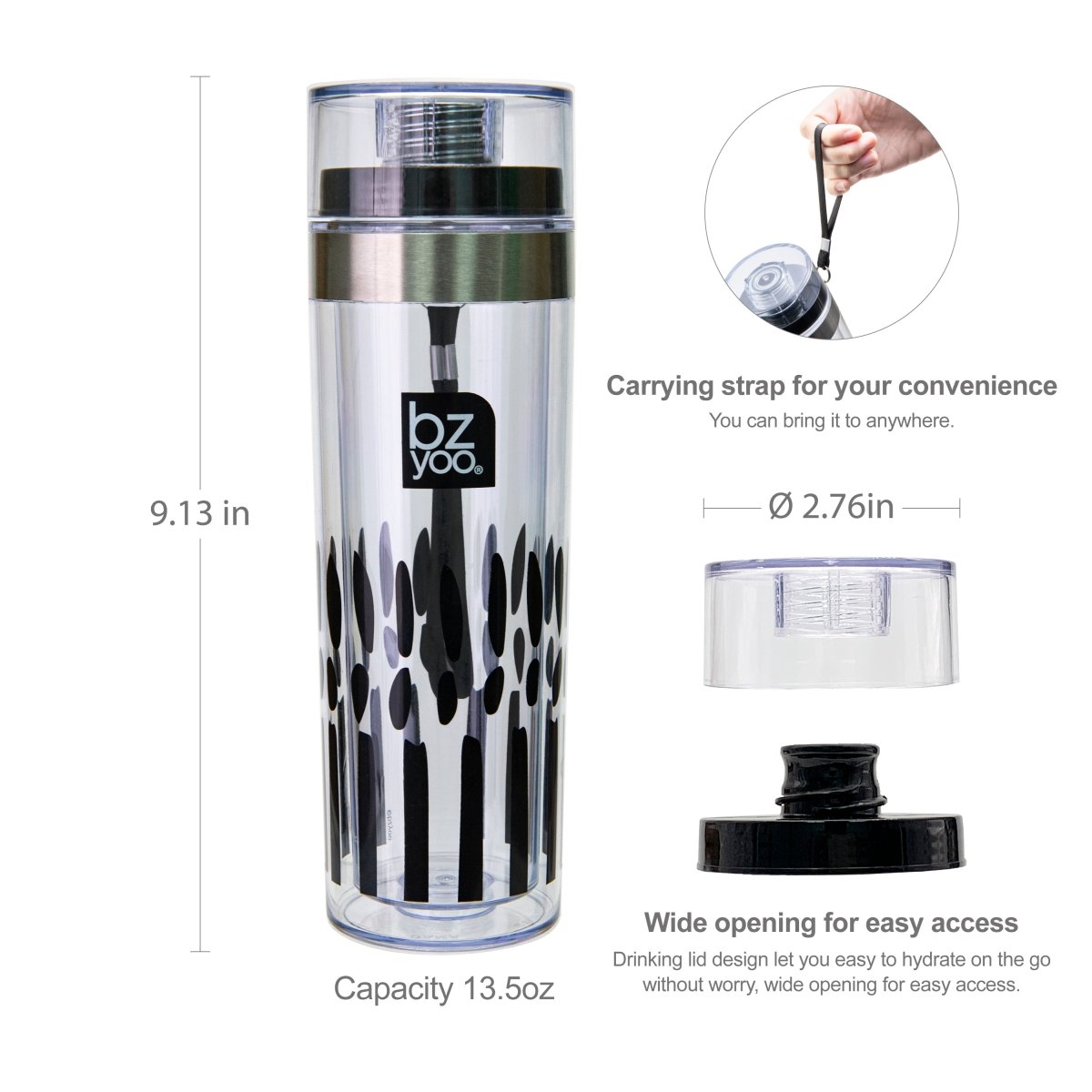 13.5oz Swill Water Bottle w/ Carrying Strap - Soar Black - bzyoo