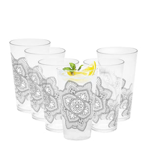 20 oz La La Mandala Plastic Highball Tumbler Set of 6 - Black - bzyoo