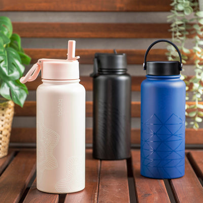 32oz HyDuo Insulated Stainless Steel Double Wall Water Bottle w/ 2 Lids - Organica Black