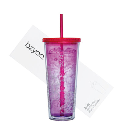 24oz Double Wall Plastic Straw Tumbler w/ Lid - bzyoo