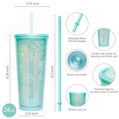 24oz SIP Double Wall Plastic Straw Tumbler w/ Lid - Pearl Green - bzyoo