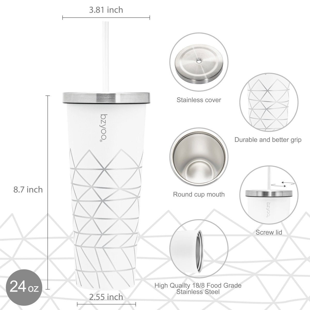 24oz SUP Double Wall Vacuum Insulated Stainless Steel Tumbler w/ Straw Lid - bzyoo