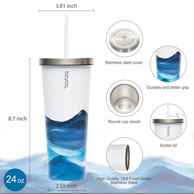 24oz SUP Double Wall Vacuum Insulated Stainless Steel Tumbler w/ Straw Lid - bzyoo