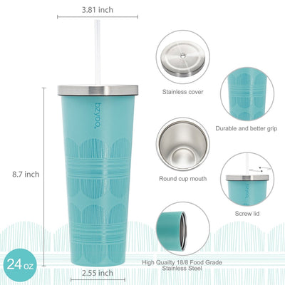 24oz SUP Double Wall Vacuum Insulated Stainless Steel Tumbler w/ Straw Lid - bzyoo