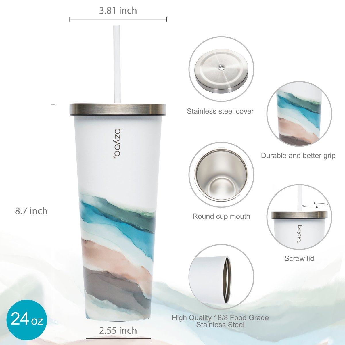 24oz SUP Double Wall Vacuum Insulated Stainless Steel Tumbler w/ Straw Lid - bzyoo