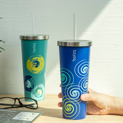 24oz SUP Double Wall Vacuum Insulated Stainless Steel Tumbler w/ Straw Lid - Blue Swirl - bzyoo