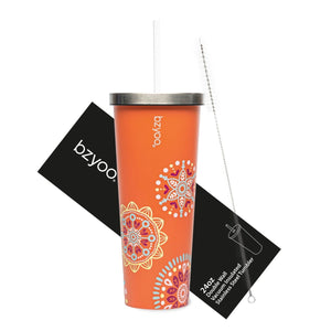 24oz SUP Double Wall Vacuum Insulated Stainless Steel Tumbler w/ Straw Lid - Orange Madallion - bzyoo