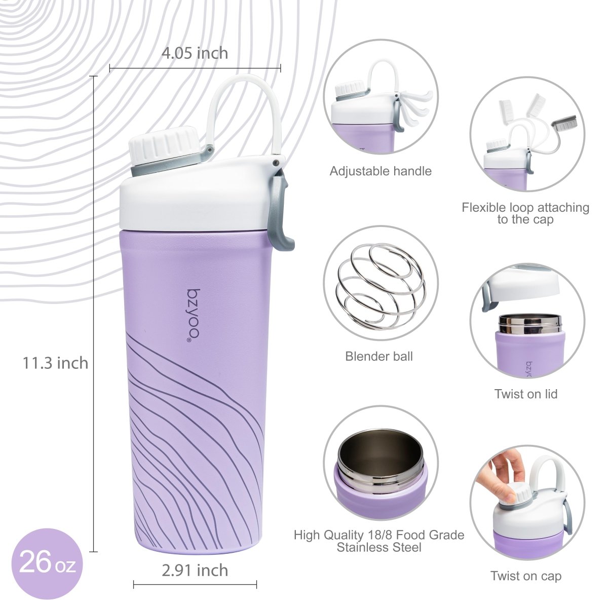 26 HyPro Insulated Stainless Steel Double Wall Shaker Water Bottle - bzyoo