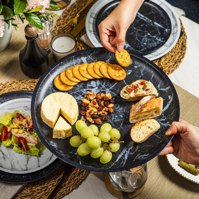 2pc Marble Melamine Round Platter - Black & White - bzyoo