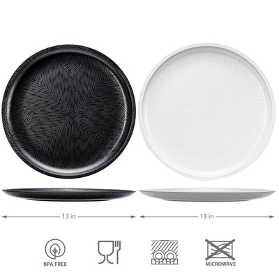 2pc Mono Melamine Round Platter - Black & White - bzyoo