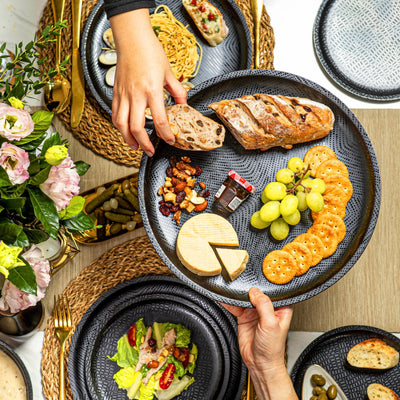 2pc Mono Melamine Round Platter - Black & White - bzyoo