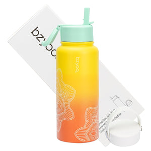 32oz HyDuo Insulated Stainless Steel Double Wall Water Bottle w/ 2 Lids - bzyoo