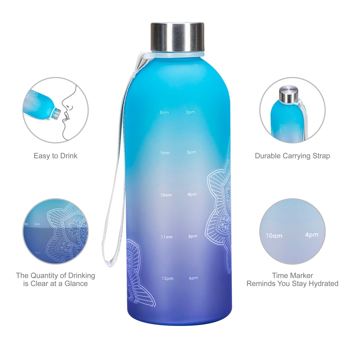 32oz La La Mandala Time Marker Tritan Water Bottle w/ Carrying Strap - bzyoo