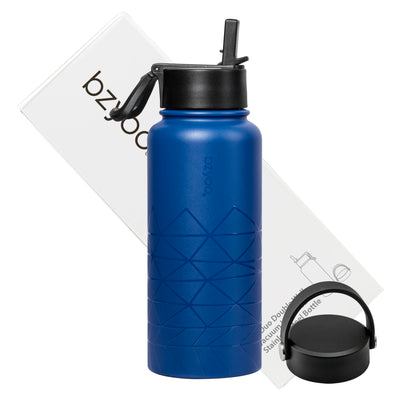 32oz HyDuo Insulated Stainless Steel Double Wall Water Bottle w/ 2 Lids - Organica Black