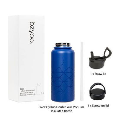 32oz HyDuo Insulated Stainless Steel Double Wall Water Bottle w/ 2 Lids - Organica Black