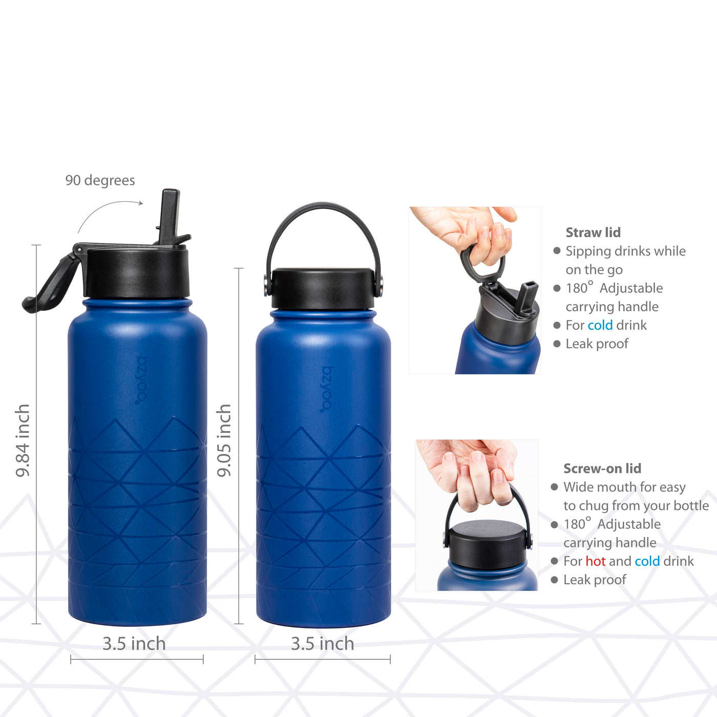 32oz HyDuo Insulated Stainless Steel Double Wall Water Bottle w/ 2 Lids - Organica Black