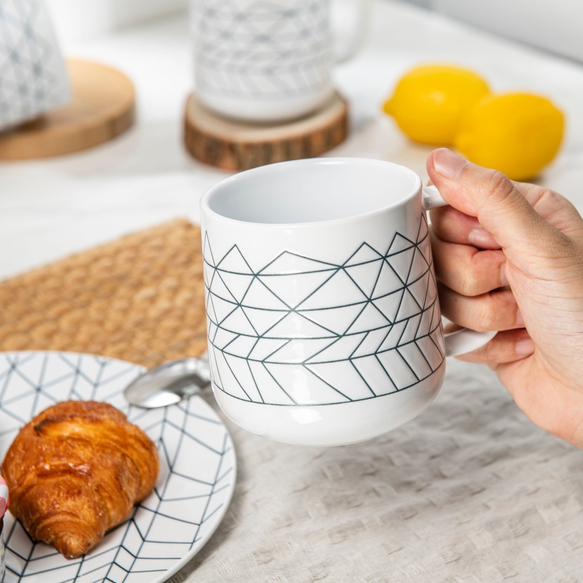 Amazon.com | Sizikato White Porcelain Cup and Saucer Set, Striped Ceramic  Tea Cup Coffee Mug, 4oz: Cup & Saucer Sets
