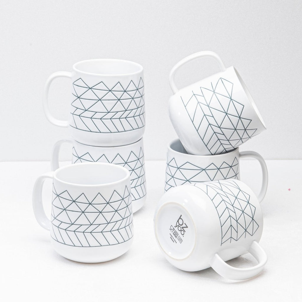 6pc Spidy 14oz Coffee Tea Ceramic Mug Set - White | Bzyoo