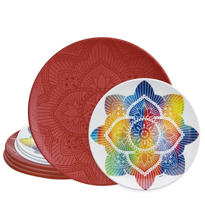 8pc La La Mandala Melamine Plate Set - La La Mandala Red