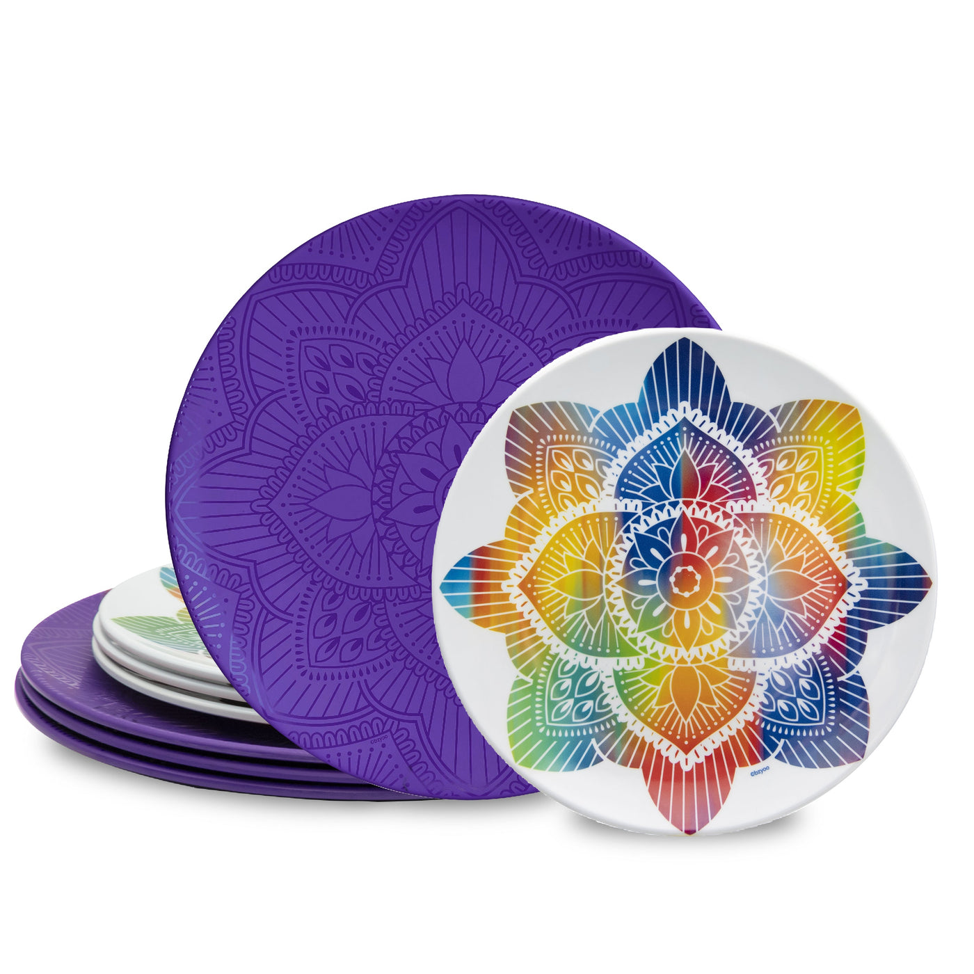 8pc La La Mandala Melamine Plate Set - La La Mandala Purple