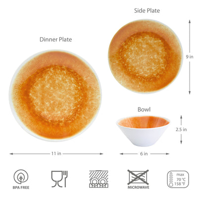 12pc Reactive Melamine Plate & Bowl Dinnerware Set - Amber