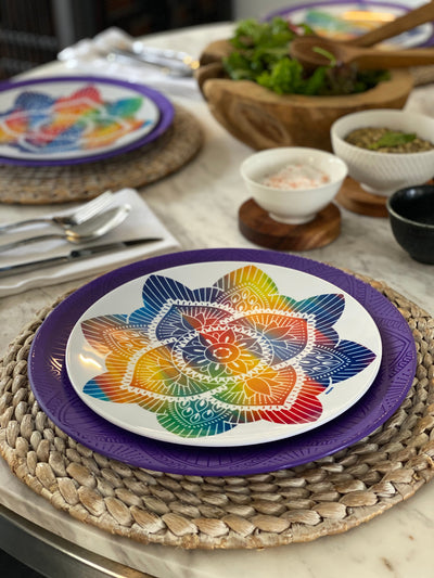 8pc La La Mandala Melamine Plate Set - La La Mandala Purple