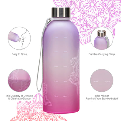 32oz La La Mandala Time Marker Tritan Water Bottle w/ Carrying Strap - Ombre Pink