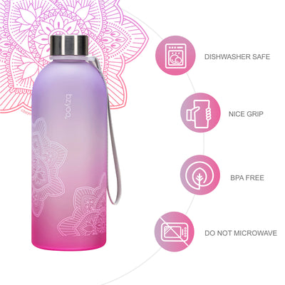32oz La La Mandala Time Marker Tritan Water Bottle w/ Carrying Strap - Ombre Pink