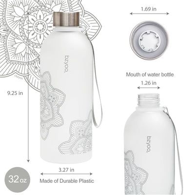 32oz La La Mandala Time Marker Tritan Water Bottle w/ Carrying Strap - Silver