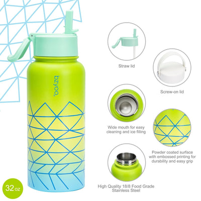Copy of 32oz HyDuo Insulated Stainless Steel Double Wall Water Bottle w/ 2 Lids - bzyoo