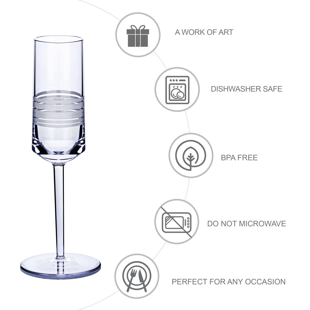 Long Stem Champange Glass Set of 6 - White - bzyoo