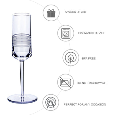 Long Stem Champange Glass Set of 6 - White - bzyoo