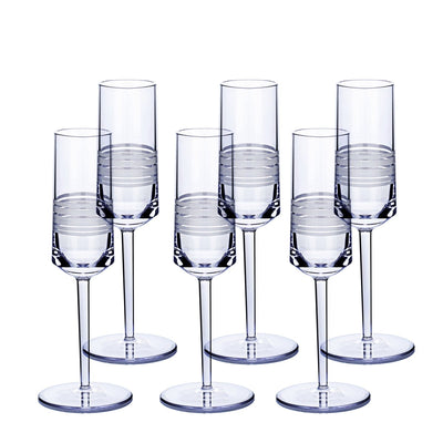 Long Stem Champange Glass Set of 6 - White - bzyoo