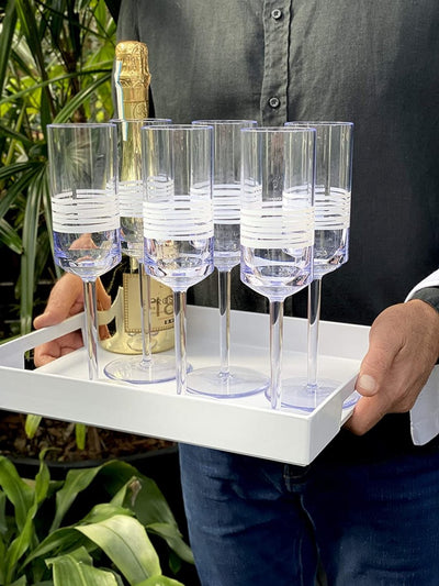 Long Stem Champange Glass Set of 6 - White - bzyoo
