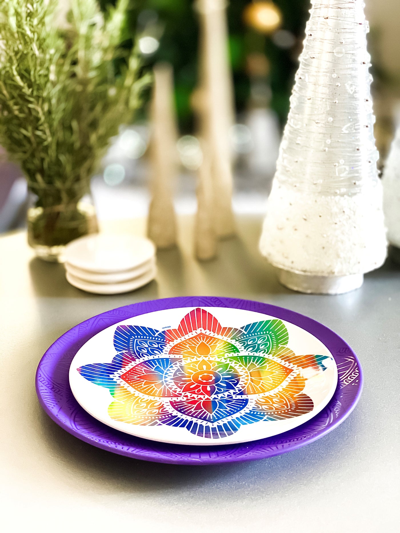 8pc La La Mandala Melamine Plate Set - La La Mandala Purple